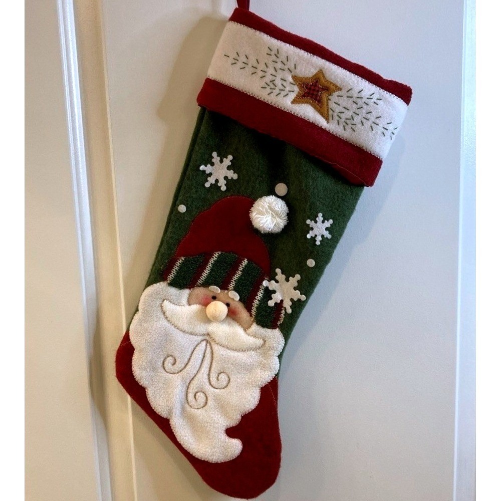 Fleece Embroidered Santa Clause Christmas Stocking